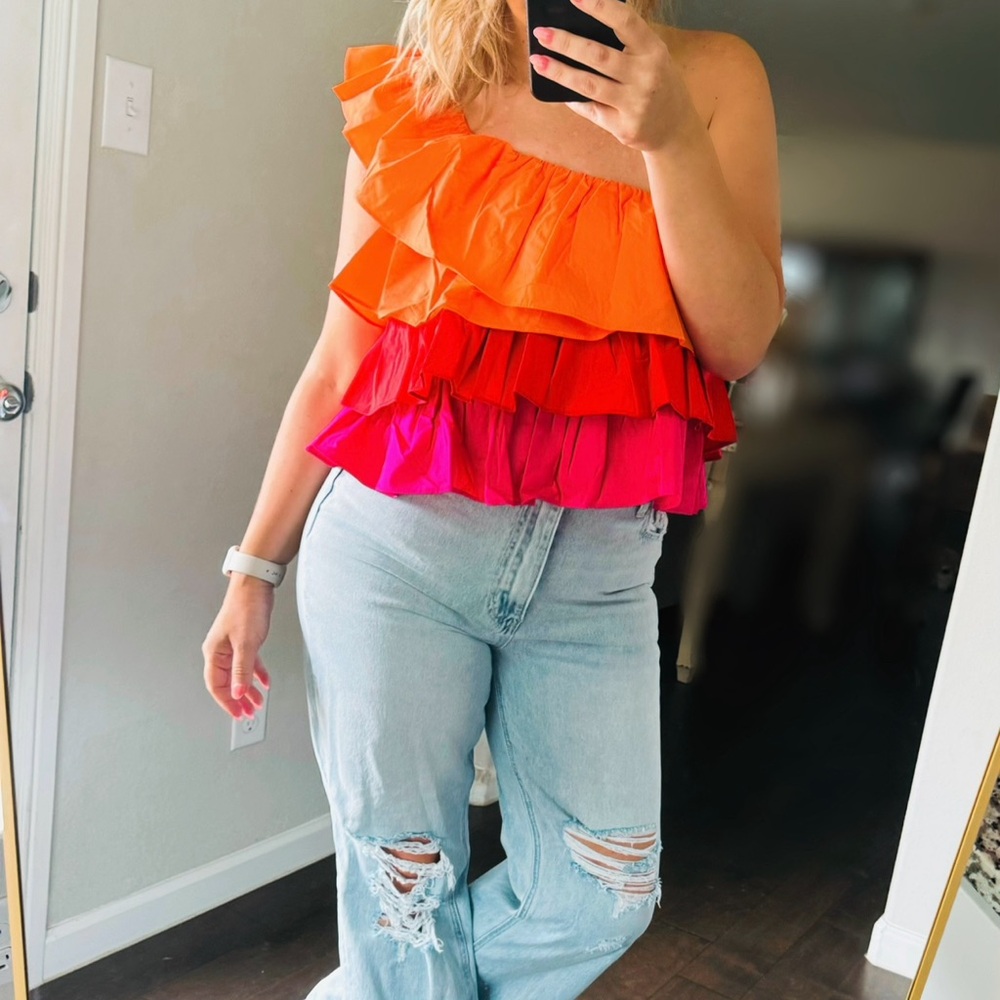 NEW Sugarlips Multi-color Colorblock Ruffle Top